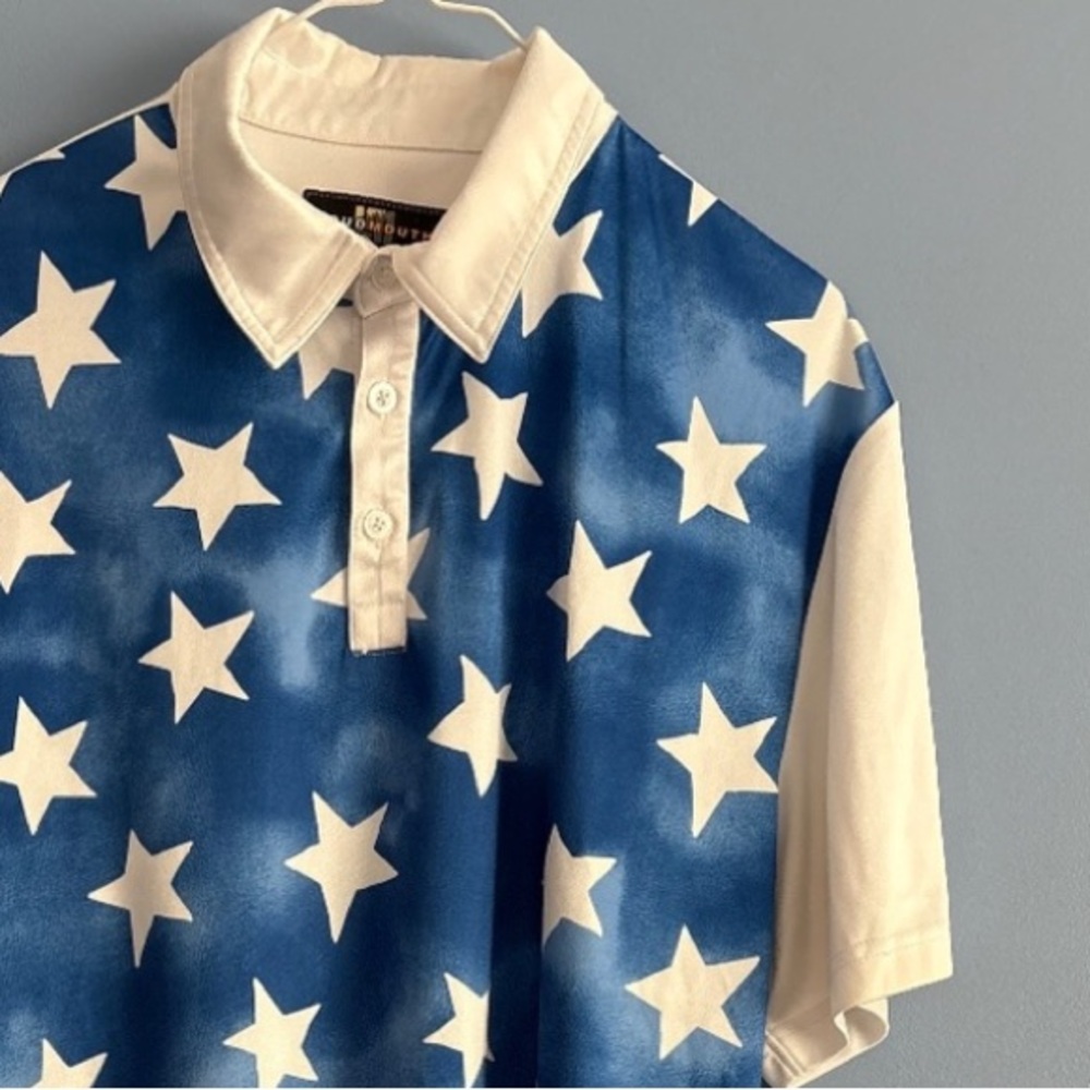 LOUDMOUTH | Blue and White Patriotic Polo | Men’s Size L - Picture 3 of 6